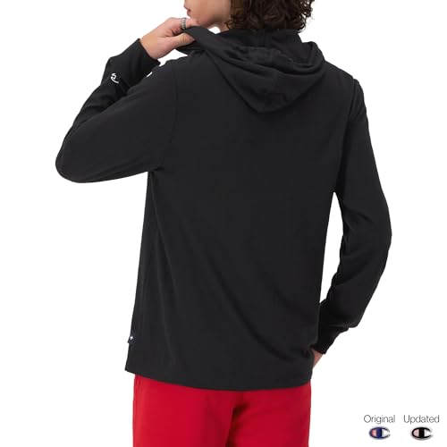 Champion Men’s Long Sleeve T‑Shirt Hoodie - Small Black Classic Script Logo (Retired Colors)