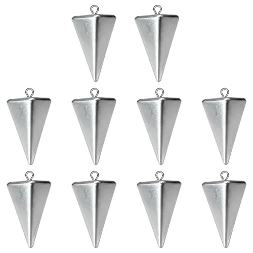 1oz Pyramid Sinkers Fishing Weights - 10-Pack for Surf Fishing