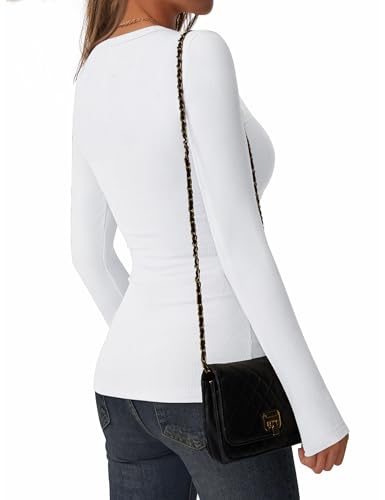 C.O.Z.Y Women's Long Sleeve Ribbed Crewneck T-Shirt - Small White