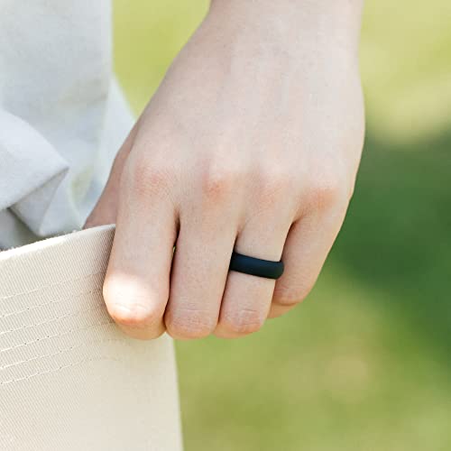 Silicone Wedding Bands for Women - Dome Anniversary Rings, 5.5mm Wide, Pack G: Charcoal Black, Metallic Mocha Bronze, White & Gold Marble
