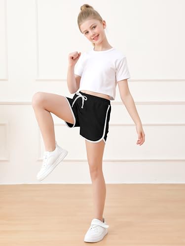 Resinta Toddler Girls Athletic Shorts 12-14 Years Cotton Running Shorts - Black/Gray/Beige
