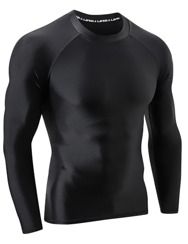 Men's UPF 50+ Black Long Sleeve Rash Guard Swim Shirt - Large