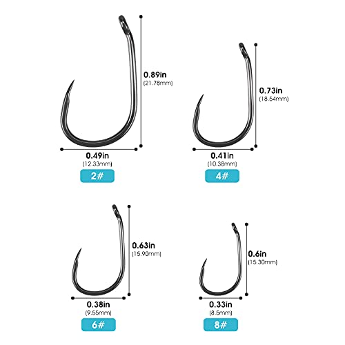 50Pcs Barbed Fishing Hooks - Teflon Coated Wide Gape Hook Size 6
