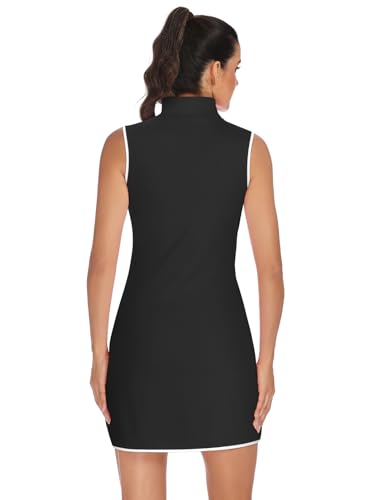 Koscacy Women's Sleeveless Tennis Dress with Shorts - Black, Large | Athletic Golf Outfit