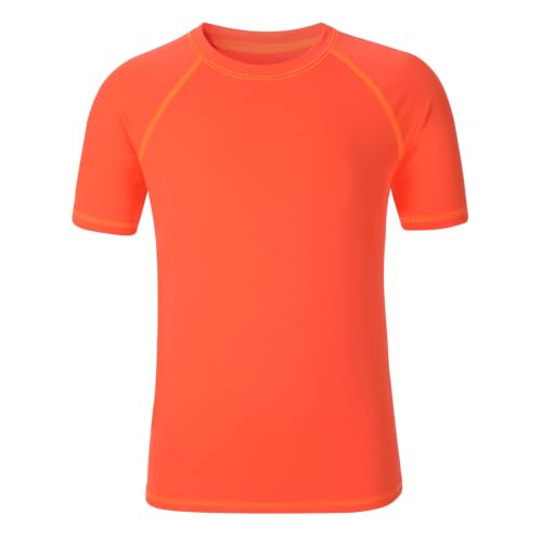Kids Neon Swim Shirt - Short Sleeve UPF 50+ Rash Guard, 7-8 Years