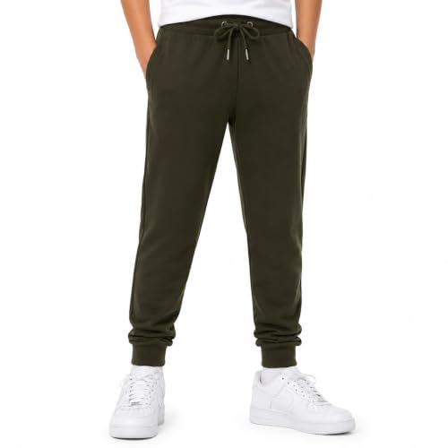 Boys Sweatpants - Active Performance Fleece Joggers with Pockets & Drawstring Waistband - Green, Size 14-16