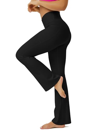 Flare Yoga Pants for Women with Pockets - Black, Large