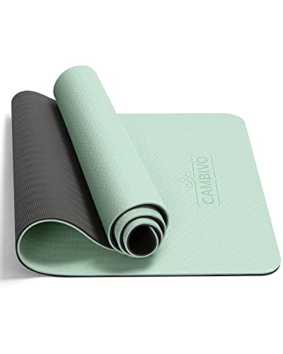 CAMBIVO Extra Thick Yoga Mat 8mm 72 x 24 in Mint Green + Gray Non-Slip TPE for Yoga, Pilates & Floor Exercise