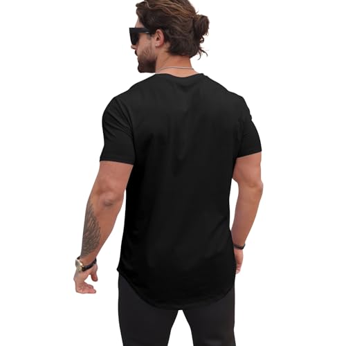 Men's Casual Longline Crewneck T-Shirt - Cotton Blend Tee
