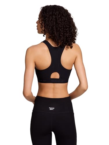 Reebok Women's Medium Impact Sports Bra - Large Black with Removable Cups & Elastic Hem