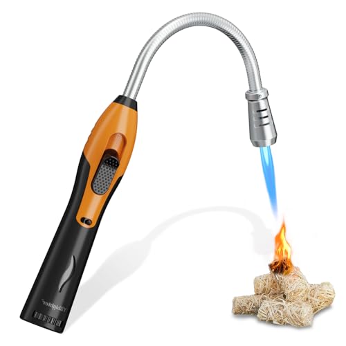 YZLighter 11.3'' Refillable Butane Torch Lighter with Visible Fuel Window, 360° Flexible Long Neck, Windproof