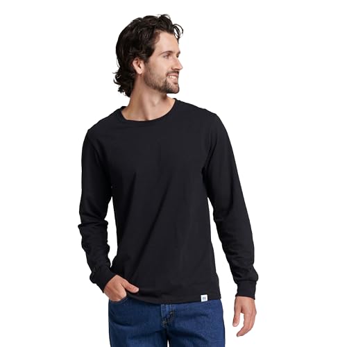 Russell Athletic Men's Dri-Power Long Sleeve Tee Black Large Moisture Wicking Odor Protection UPF 30+