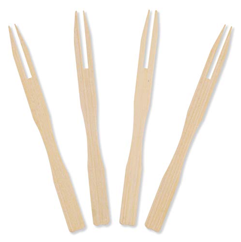 Natural Bamboo Mini Forks - 3.5 Inch, 110 Pack for Appetizers