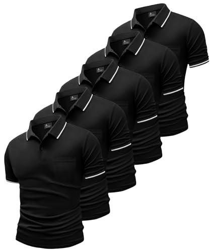 GEEK LIGHTING Men's Slim Fit Polo Shirt with Pocket XX-Large Pure Black 5-Pack