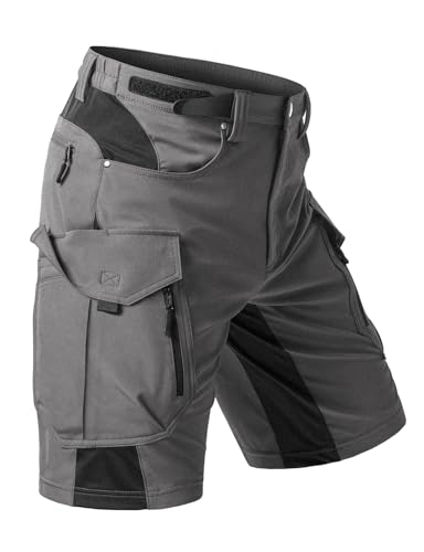 Moosehill Men's Grey 34 Cargo Shorts - Quick Dry, 9 Pockets, Self-Storing Hiking Apparel