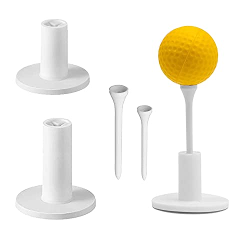 Golf Tees Set - 5 Rubber & 2 Plastic Tees in White for Practice