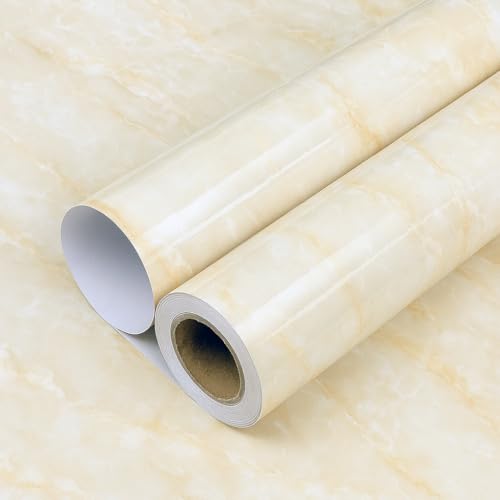 Glossy Marble Peel and Stick Wallpaper for Kitchen Countertops & Walls ? Self Adhesive Waterproof Contact Paper, Removable Vinyl Wall Covering, Easy DIY Home Decor (15.3" x 78.8")