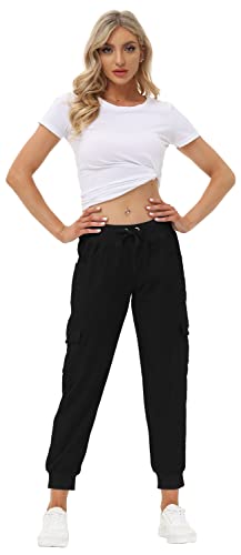 Lightweight Women's Hiking Cargo Pants - Quick Dry, Elastic Waist, Medium Black