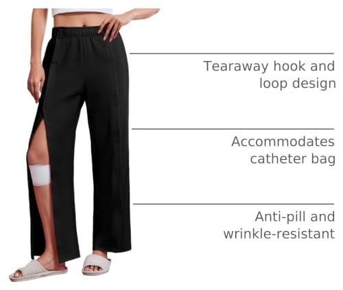 Deyeek Tear Away Pants for Women Post Knee Hip Leg Surgery Recovery Large Black