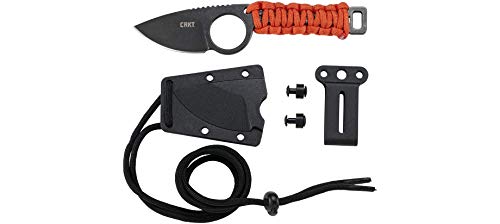 CRKT Tailbone EDC Knife: Everyday Carry Fixed Blade Drop Point Knife with Black Stonewash Finish, Orange Cord Wrapped Handle, Sheath 2415