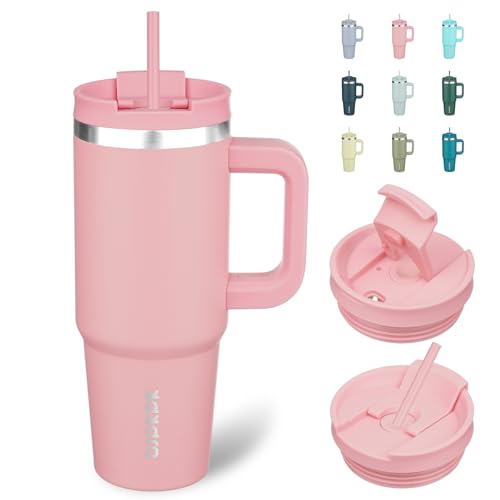 BJPKPK 30oz Light Pink Insulated Stainless Steel Tumbler with Handle & Straw