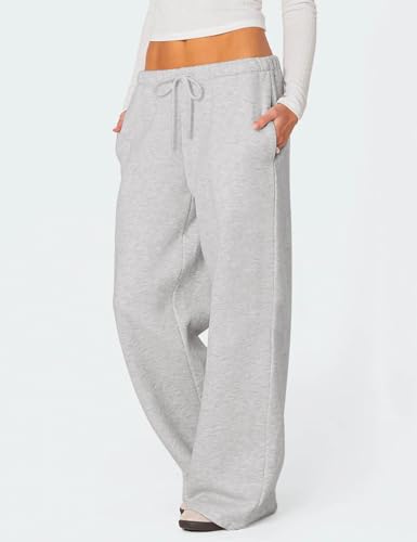 HeSaYep Women's Baggy Grey Fleece-Lined Wide Leg Sweatpants - Medium