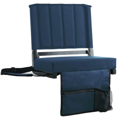 Folding Stadium Seats with Back Support - Navy Blue - 2.8" Thick Padded Chair