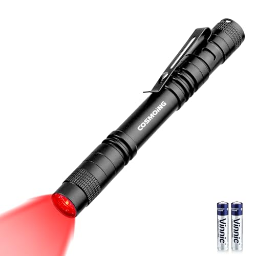 Red LED Flashlight with Clip & 2 AAA Batteries - 1 Pack