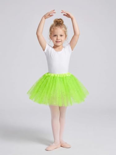 Girls Tutu Skirt - 3 Layer Tulle Ballet Costume - Lime Green Stars