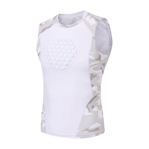 Youth Compression Shirt with Padded Chest Protector - White Camo, Large