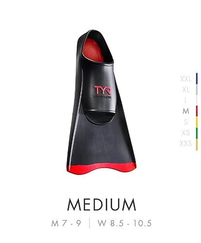 TYR Crossblade Fins 2.0 Short Blade Durable Natural Rubber Swim Flippers - Black/Red, Medium