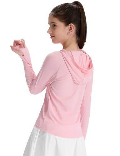 Girls' Hooded Rash Guard Swim Shirt - Pink, UPF 50+ - Large