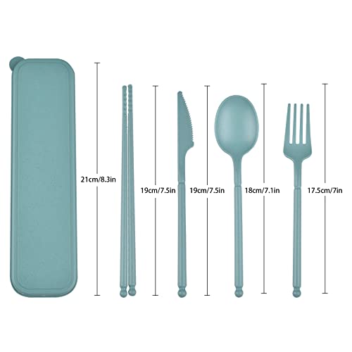 Portable Travel Utensils Set with Case - Reusable Camping Cutlery - Dark Green