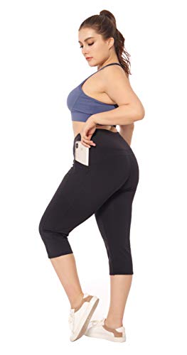 ZERDOCEAN Plus Size Black Workout Capris for Women 3X High Waist Yoga Pants