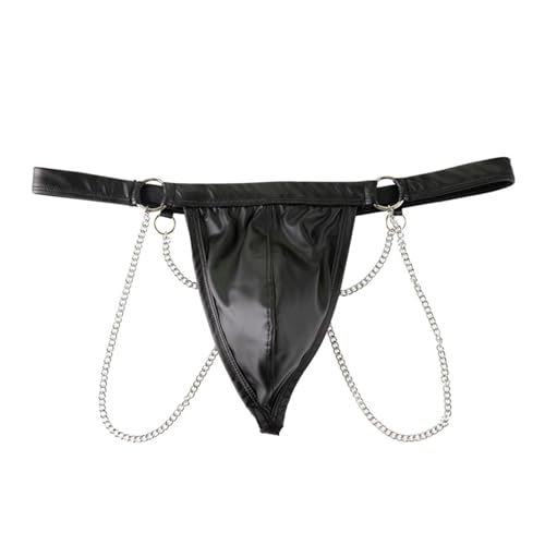 Men's Leather G-String Bikini Lingerie - Black, Large