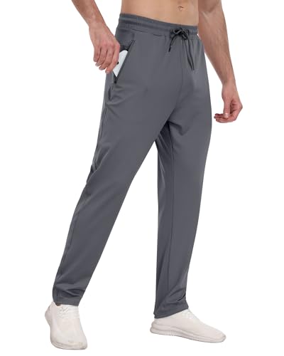 PARISDIARY Men's Athletic Sweatpants with Zipper Pockets - Large Black/Dark Gray/Navy Joggers for Gym & Running