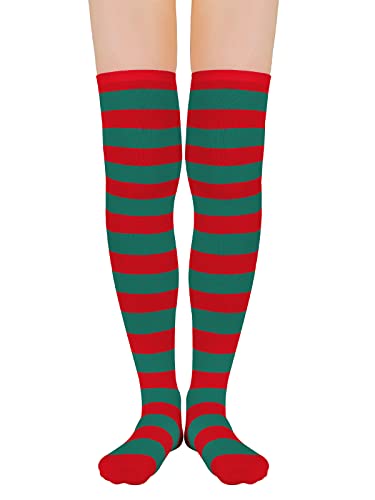 Thigh High Striped Socks for Women - Extra Long Over Knee - Red & Green