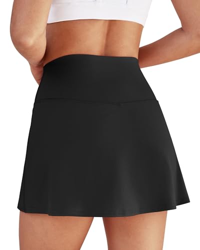 Women's High Waisted Tennis Skort with Pocket - Black, Small