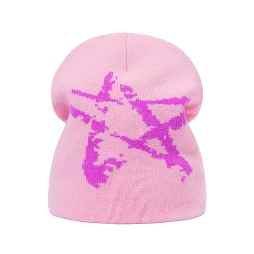 Y2K Knitted Beanie Hat - Dark Pink - Warm Winter Streetwear Cap