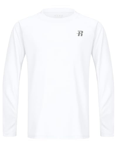 Runhit UPF 50+ Boys Rash Guard Long Sleeve Swim Shirt - X-Large, White