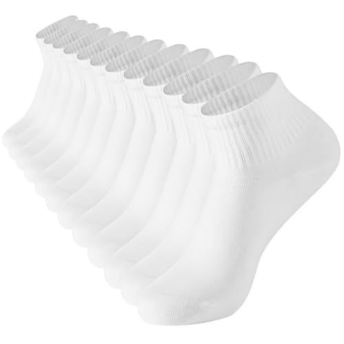 6 Pairs White Ankle Socks - Soft Cotton, Breathable Athletic Socks