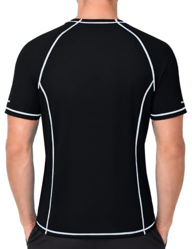Men's Large Black UPF 50+ Sun Protection Swim Rash Guard Top