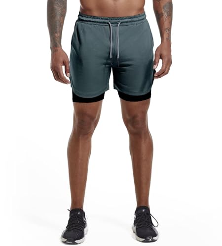 Men's Lightweight 2-in-1 7" Running Shorts with Pockets - Solid Grey, Small