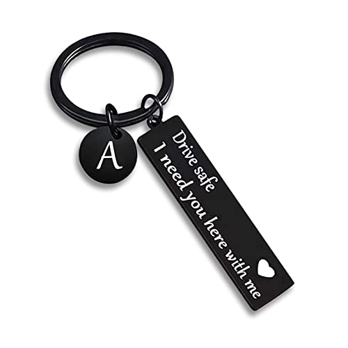 Drive Safe Keychain for Boyfriend - Black Letter A