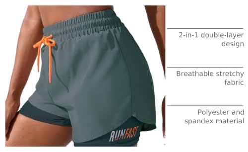 2 in 1 Women's Workout Shorts - Gym, Yoga, Running Skirt - Large, Green