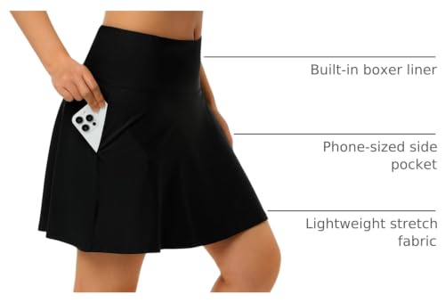 X-Large Black Women's 17” Long Swim Skirt Bathing Suit Bottoms Skort