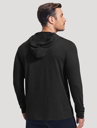 PINSPARK Men's Lightweight Pullover Hoodie Long Sleeve Sweatshirt - Black, Large