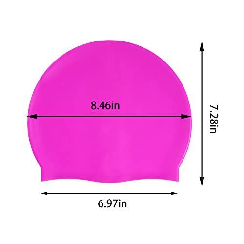 Kids Silicone Swim Cap - 2 Pack Waterproof Bath Caps for Ages 3-15 - Rose Red & Purple