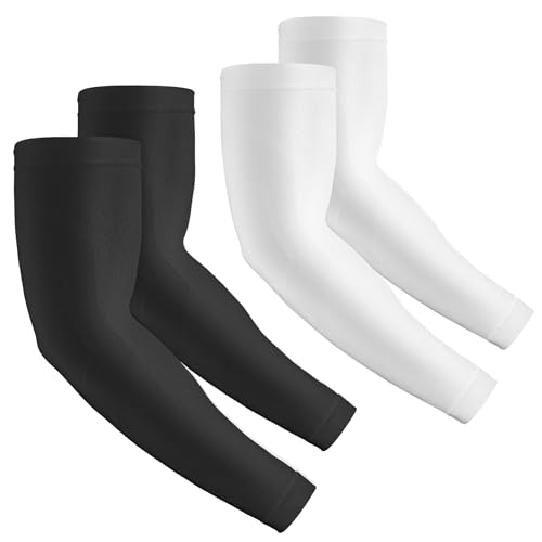UV Protection Cooling Arm Sleeves - UPF 50 Compression - Black & White Pair