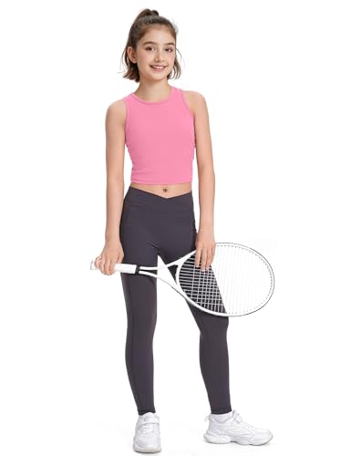 Girls Athletic Tank Top - Sleeveless Basic Dance Crop - 12 Years / Pink
